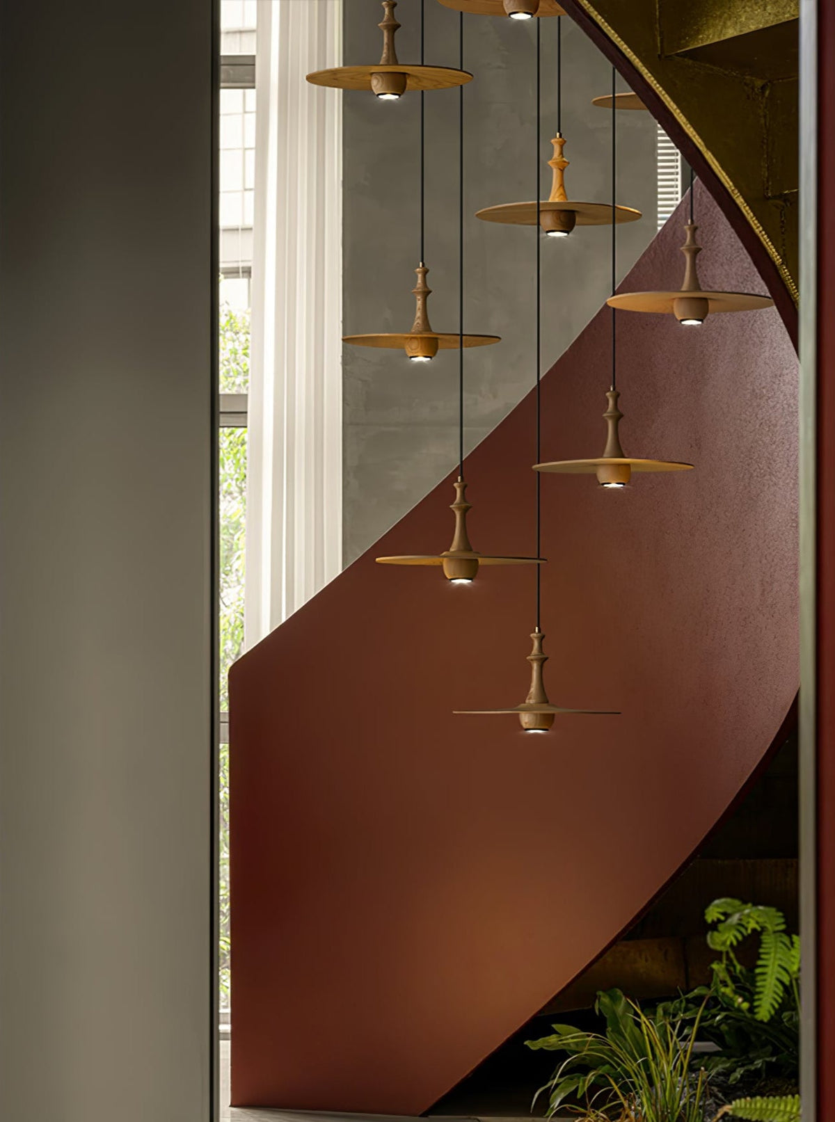 Wooden Spin Pendant Light – Modern Natural Wood Hanging Lamp for Dining Room & Living Room