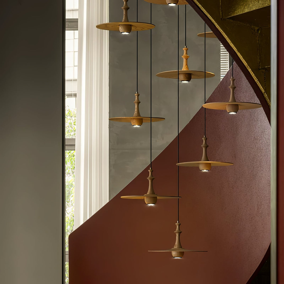 Wooden Spin Pendant Light – Modern Natural Wood Hanging Lamp for Dining Room & Living Room