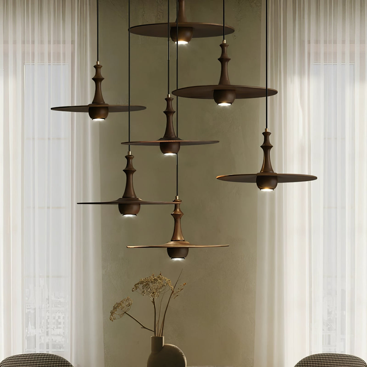Wooden Spin Pendant Light – Modern Natural Wood Hanging Lamp for Dining Room & Living Room