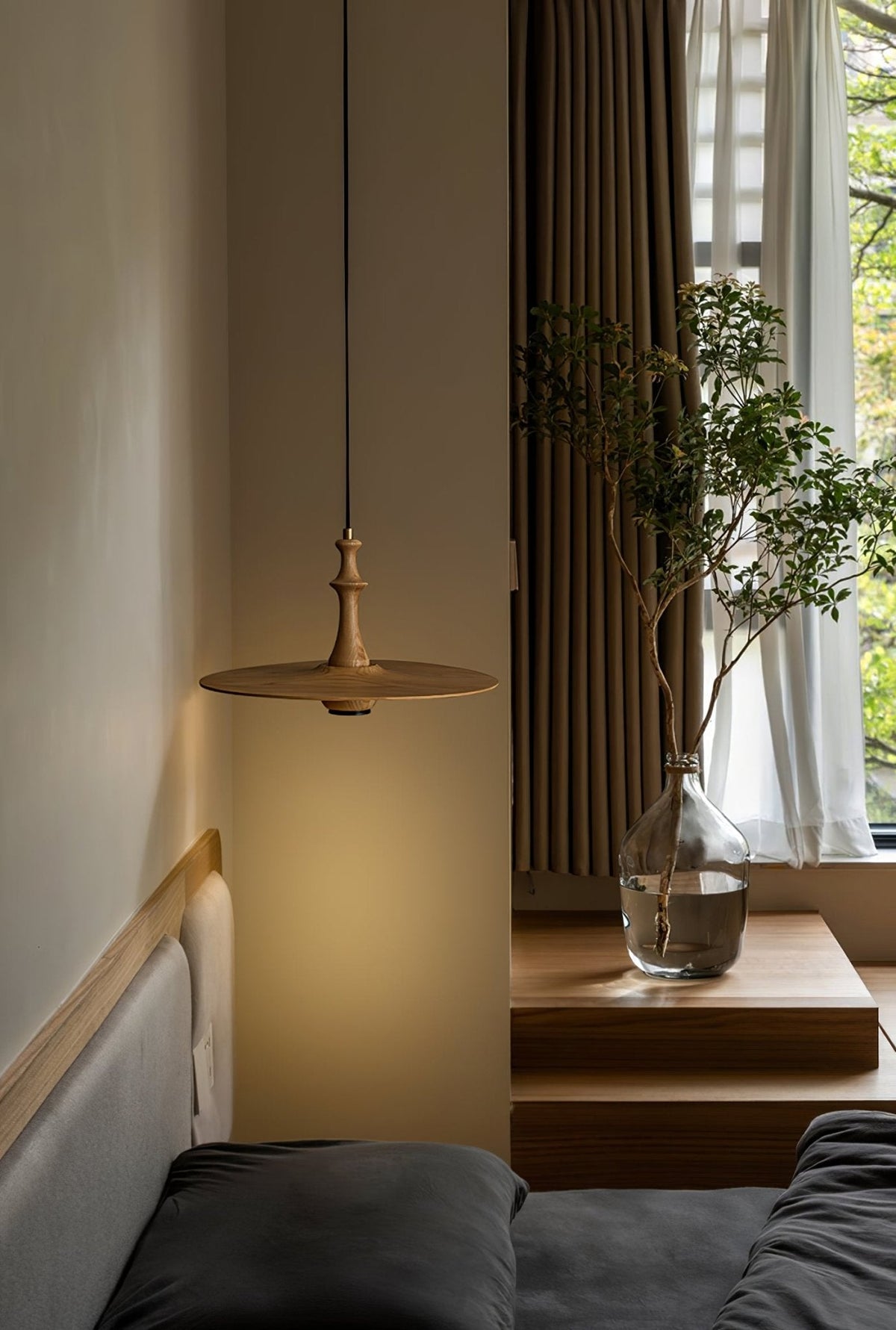 Wooden Spin Pendant Light – Modern Natural Wood Hanging Lamp for Dining Room & Living Room