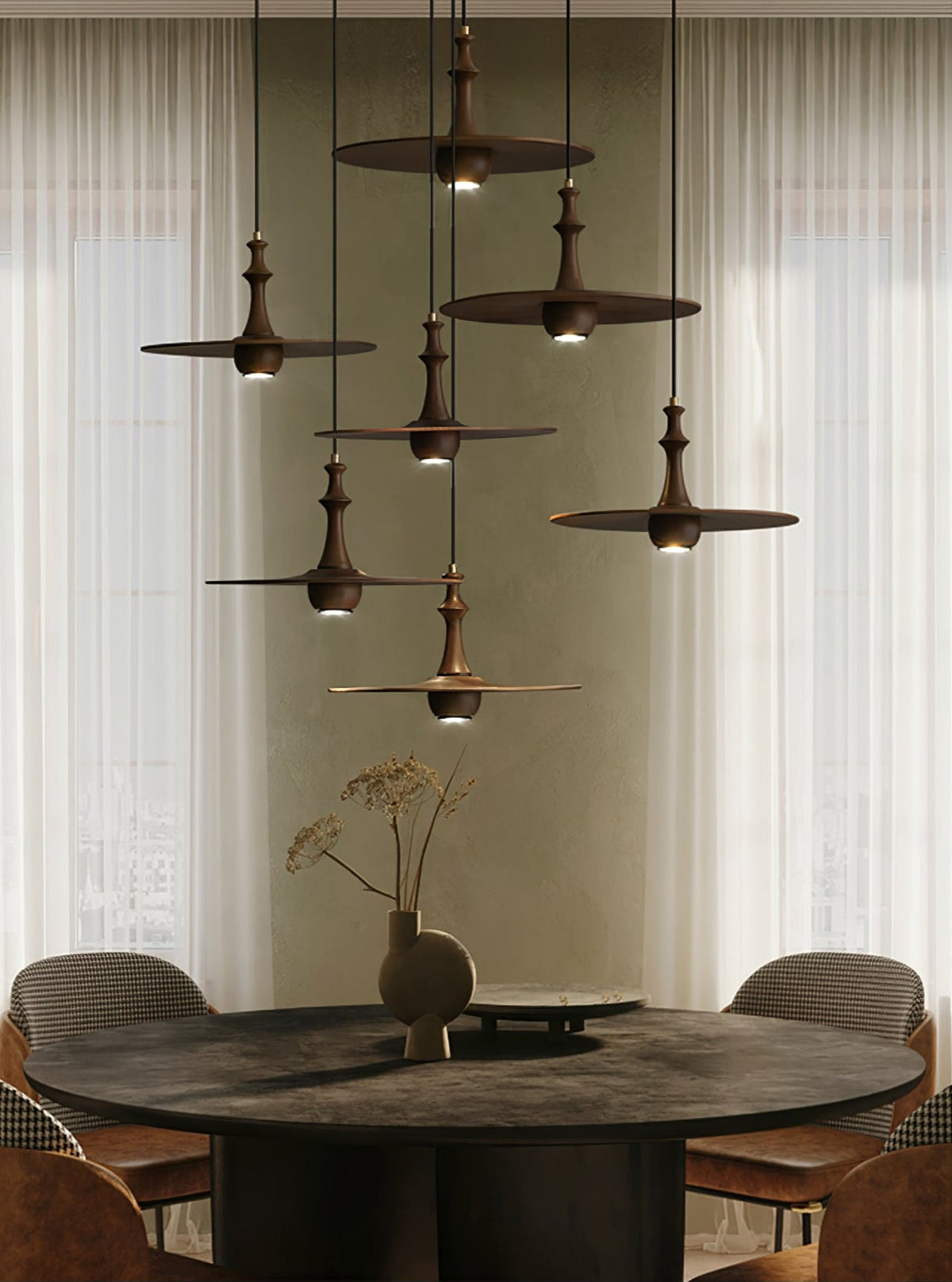 Wooden Spin Pendant Light – Modern Natural Wood Hanging Lamp for Dining Room & Living Room