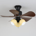 Woodgrain Charm Ceiling Fan with Amber Glass Globes and Remote