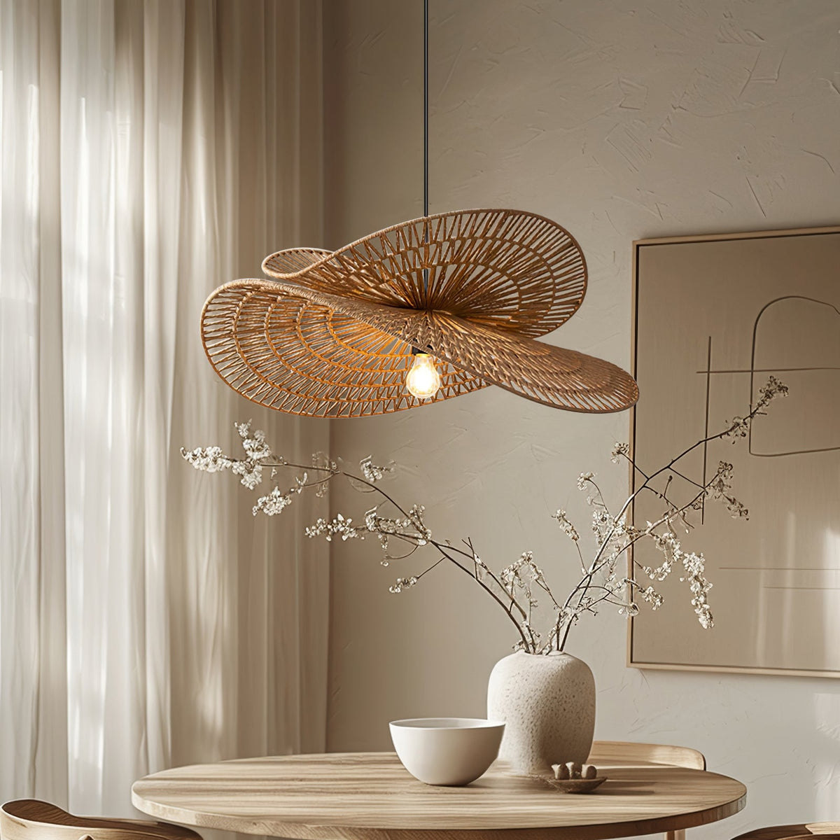 Woven Breeze Pendant Light – Natural Hemp Rope & Metal, Bohemian Modern Ceiling Lamp
