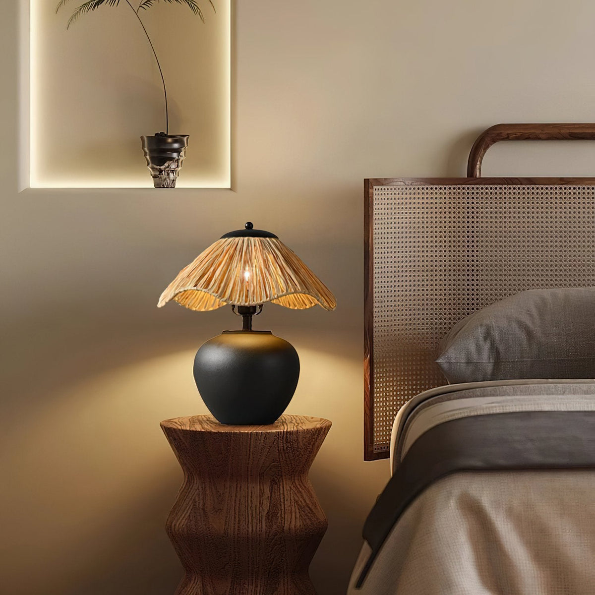 Keramik-Tischlampe mit Geflechtmuster