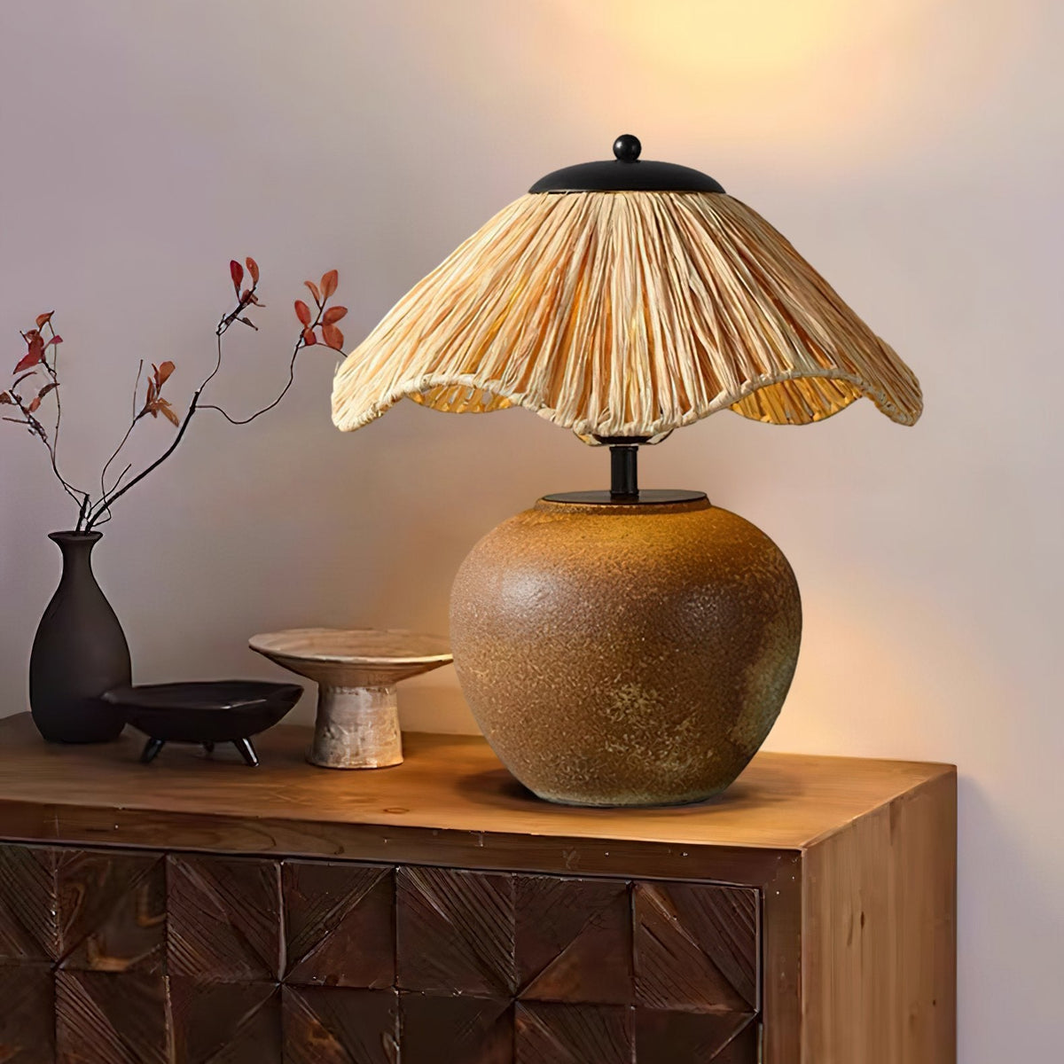 Keramik-Tischlampe mit Geflechtmuster