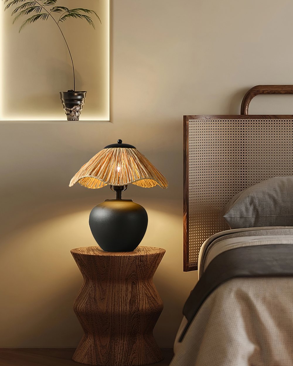 Keramik-Tischlampe mit Geflechtmuster