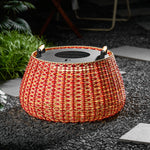 Solara Weave Solar-Powered Outdoor Lantern with Woven Red Shade