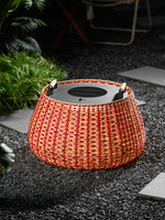 Solara Weave Solar-Powered Outdoor Lantern with Woven Red Shade