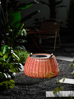 Solara Weave Solar-Powered Outdoor Lantern with Woven Red Shade