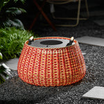 Solara Weave Solar-Powered Outdoor Lantern with Woven Red Shade