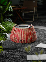 Solara Weave Solar-Powered Outdoor Lantern with Woven Red Shade