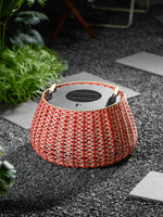 Solara Weave Solar-Powered Outdoor Lantern with Woven Red Shade