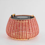 Solara Weave Solar-Powered Outdoor Lantern with Woven Red Shade