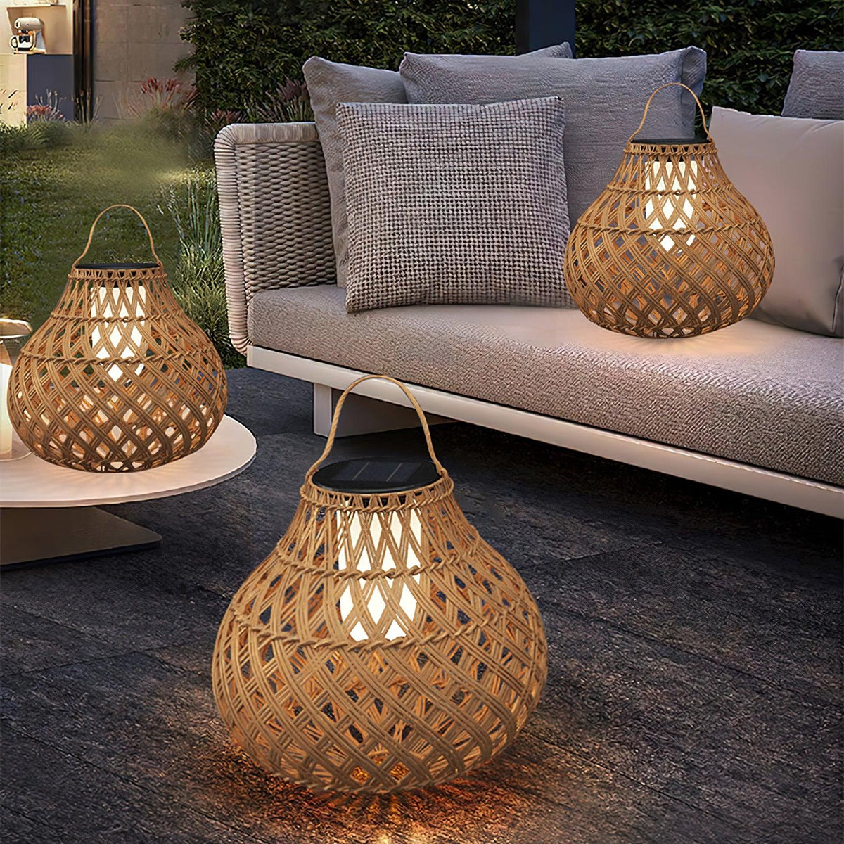 Woven Sphere Solar Lantern Outdoor Lamp