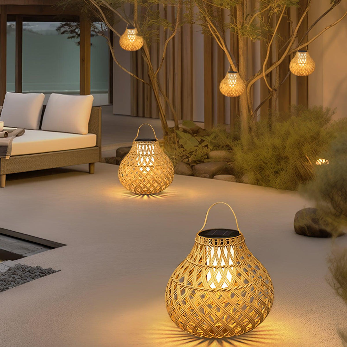 Woven Sphere Solar Lantern Outdoor Lamp