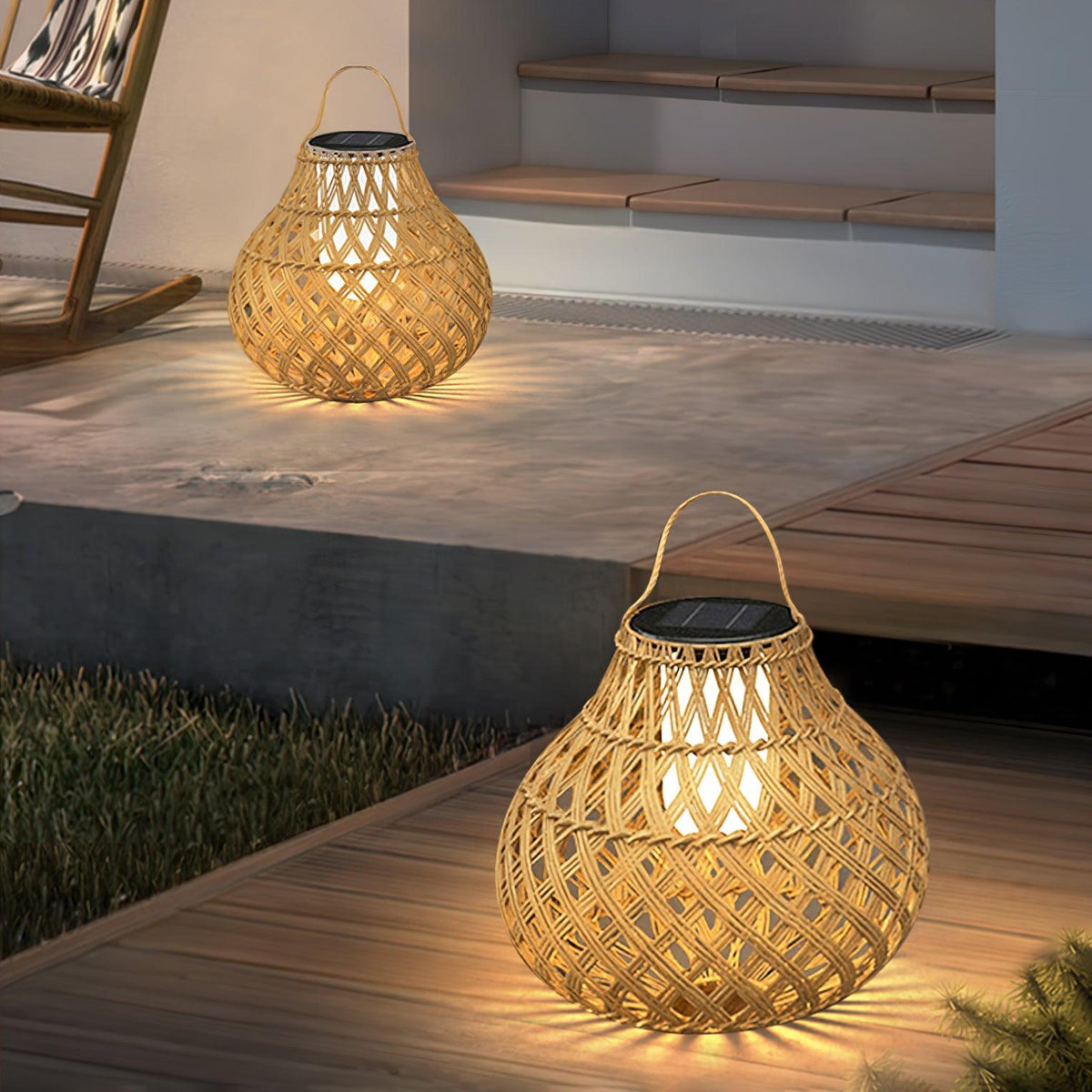 Woven Sphere Solar Lantern Outdoor Lamp