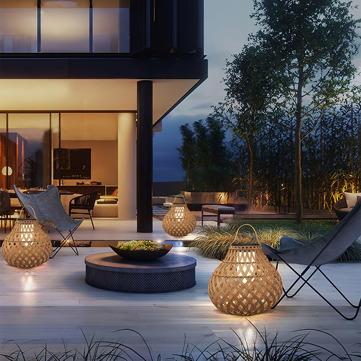 Woven Sphere Solar Lantern Outdoor Lamp
