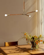 Wrapped Linear Chandelier in Brass and Leather – Modern Mid-Century Pendant Light