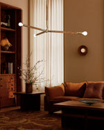 Wrapped Linear Chandelier in Brass and Leather – Modern Mid-Century Pendant Light