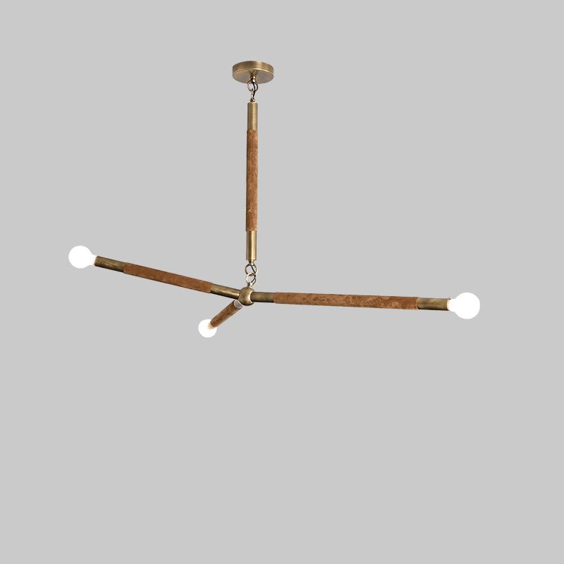Wrapped Linear Chandelier in Brass and Leather – Modern Mid-Century Pendant Light