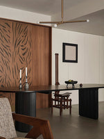 Wrapped Linear Chandelier in Brass and Leather – Modern Mid-Century Pendant Light