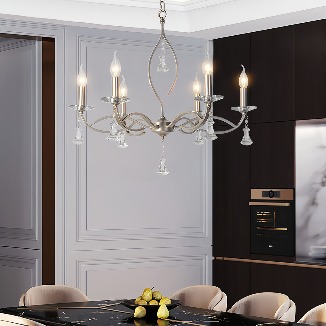 Crystal Candlestick Chandelier with Silver Iron Frame