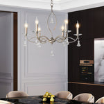 Crystal Candlestick Chandelier with Silver Iron Frame