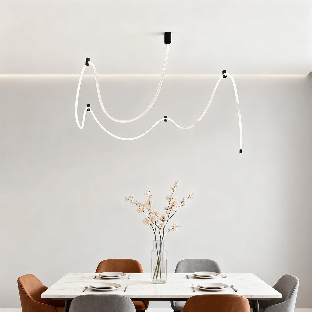 Linear LED Ceiling Light in Black with Woven Fiber Accents
