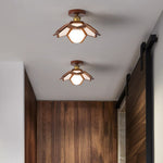 Lotus Wood Semi Flush Mount Ceiling Light in Natural Oak or Walnut