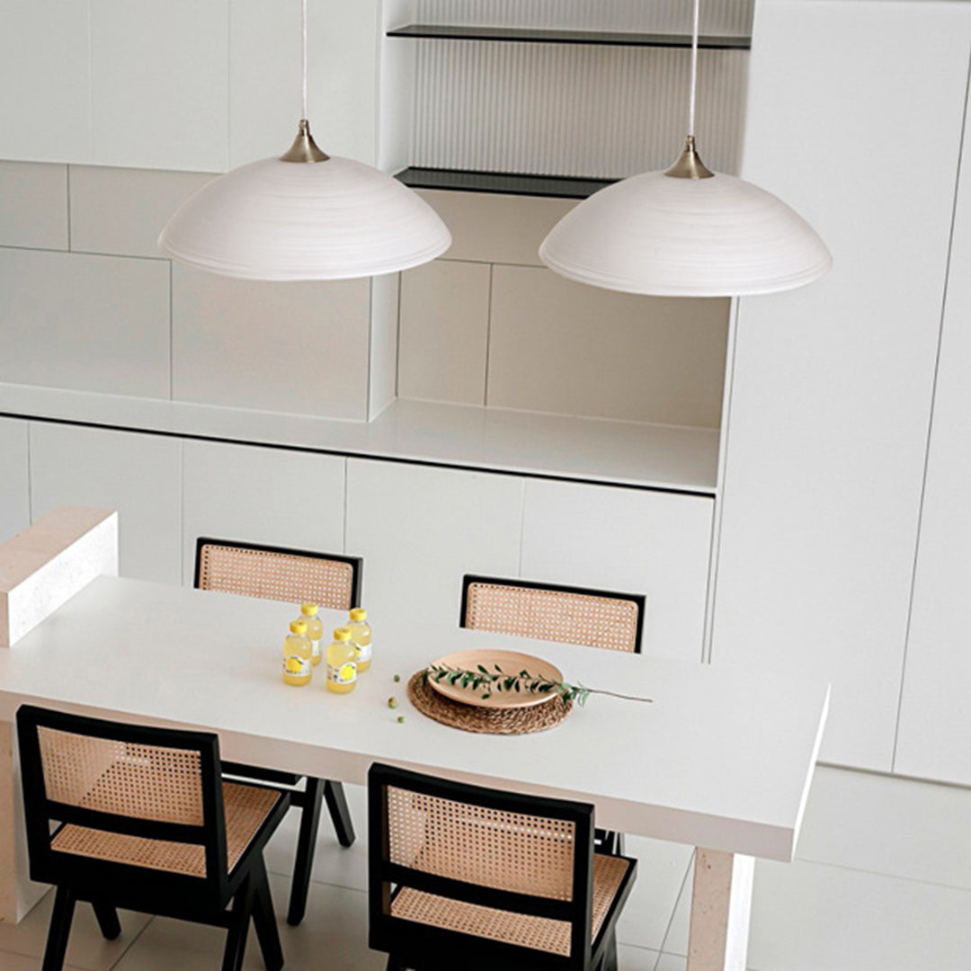 Ripple Glass Pendant Light in Matte White Iron Frame