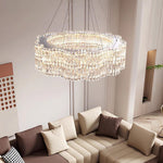 Modern Crystal Chandelier with LED Lighting, Stainless Steel Frame, Dimmable