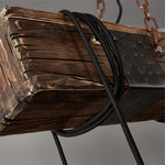 American Vintage Iron and Wood Linear Pendant Light, 10-Light