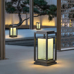 Industrial Outdoor Glass Lantern Bollard Light, Weatherproof Black Square Lawn Lamp
