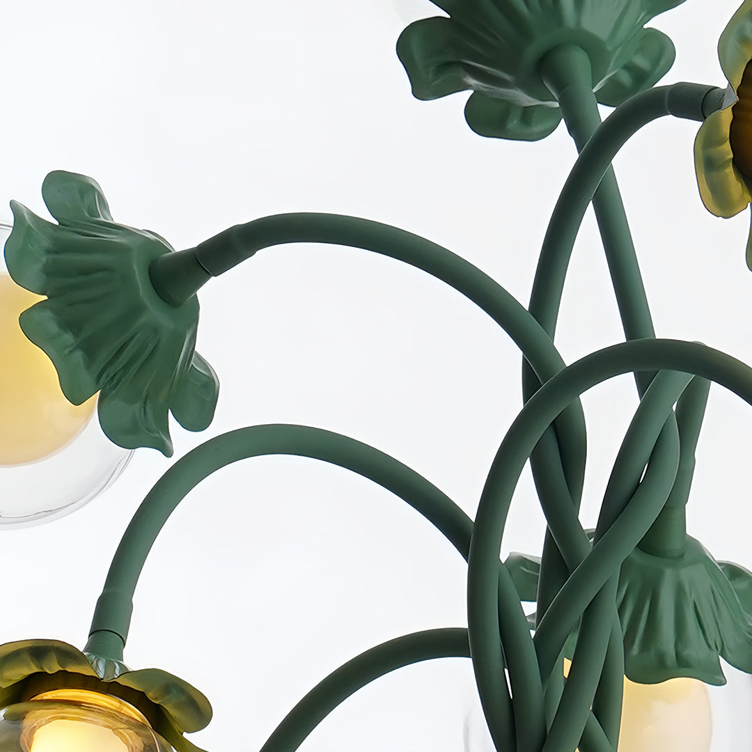 Verdant French Floral Table Lamp with Seven Hand-Bent Iron Branches