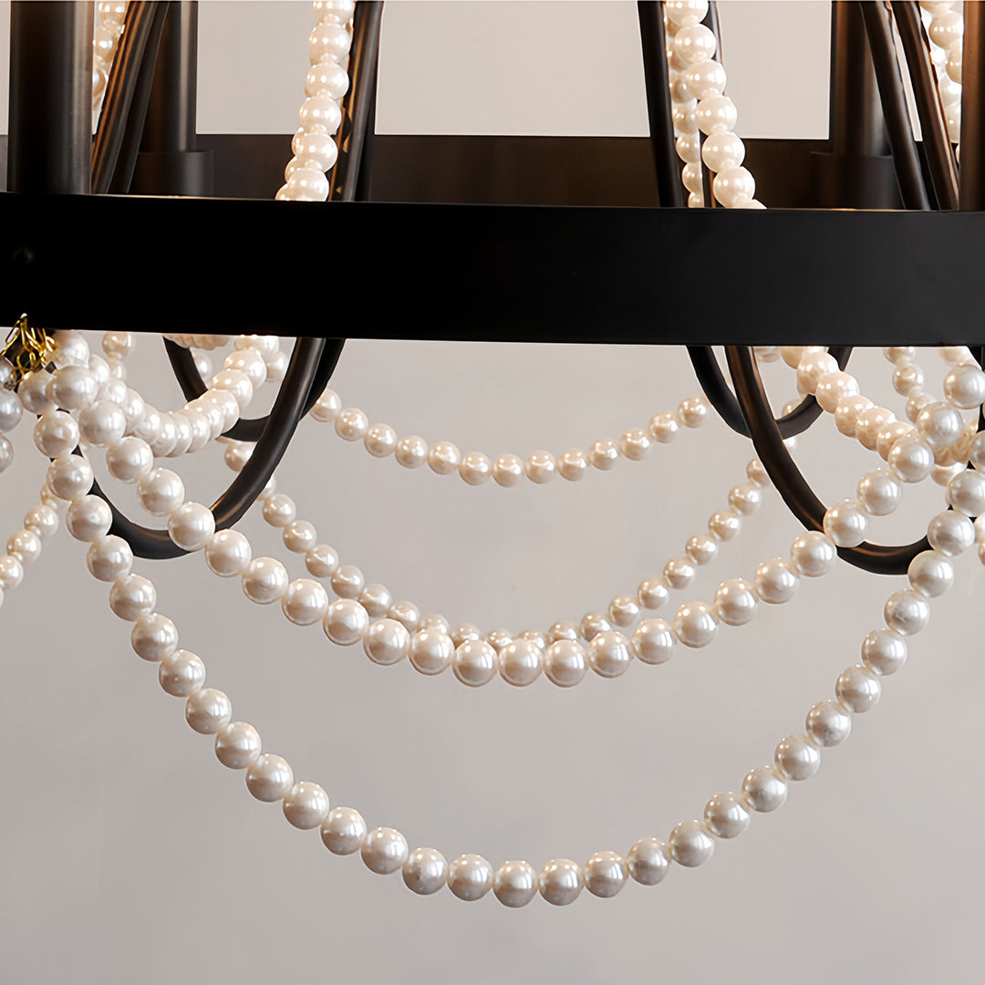 French Pearl Wrought Iron Chandelier with Adjustable Chain