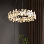 French Crystal Flower Chandelier for Dining Room, Modern LED Pendant Light
