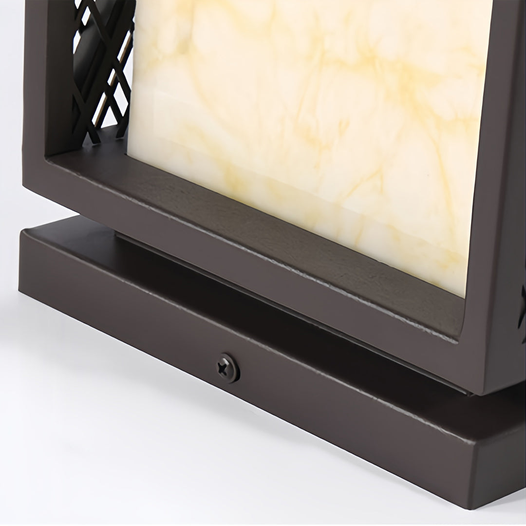 Black Outdoor Floor Lantern with Marble-Textured Shade, IP65 Waterproof Bollard Light