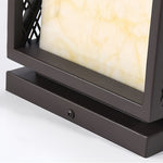 Black Outdoor Floor Lantern with Marble-Textured Shade, IP65 Waterproof Bollard Light