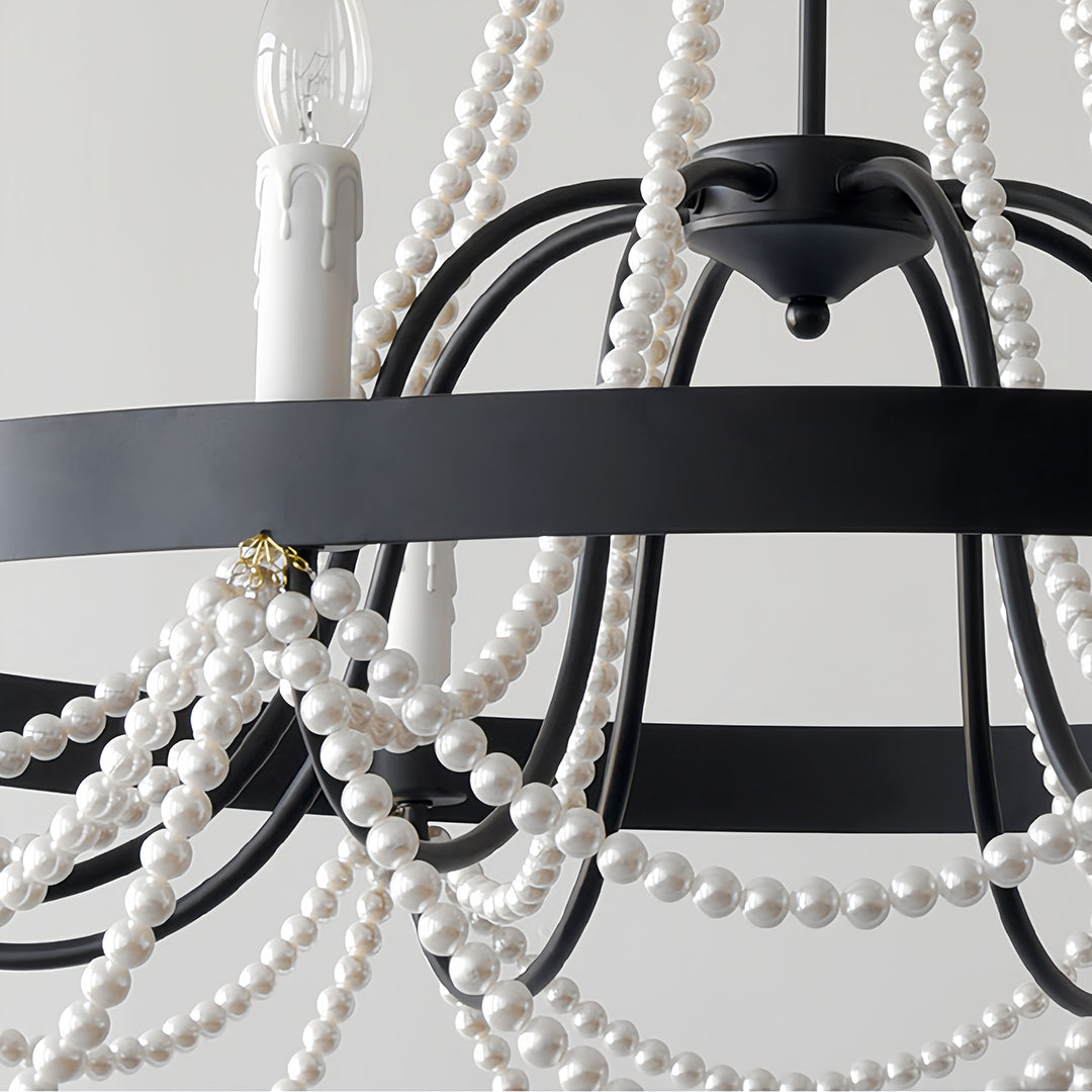 French Pearl Wrought Iron Chandelier with Adjustable Chain