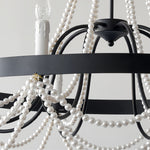 French Pearl Wrought Iron Chandelier with Adjustable Chain