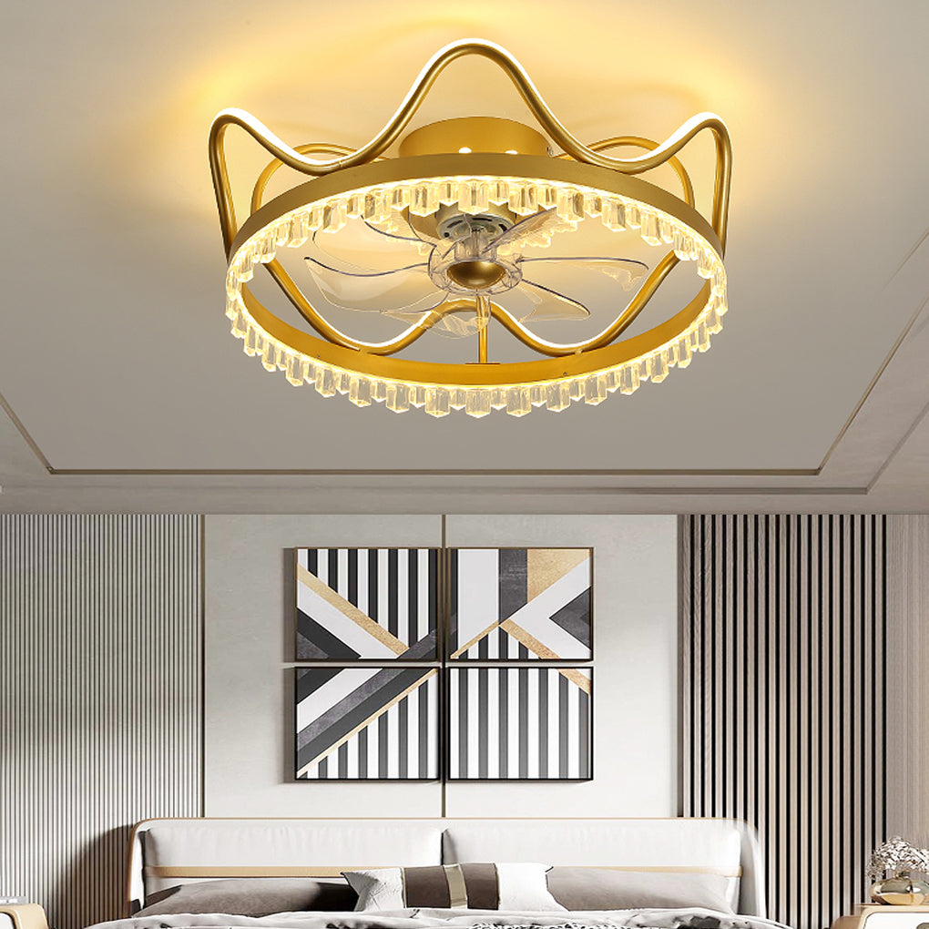 Modern Flush Mount Ceiling Fan with Dimmable LED Light and Remote