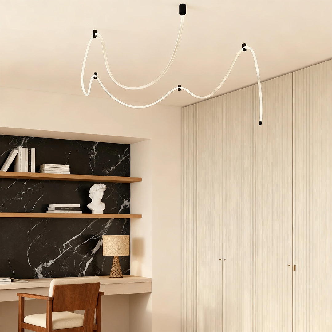 Linear LED Ceiling Light in Black with Woven Fiber Accents