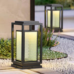 Industrial Outdoor Glass Lantern Bollard Light, Weatherproof Black Square Lawn Lamp