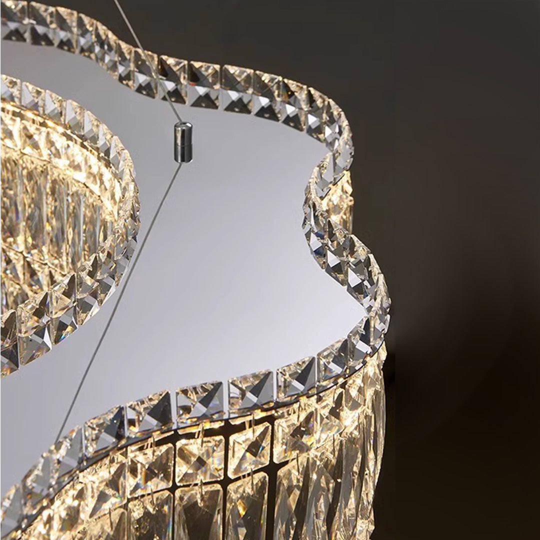 Modern Crystal Chandelier with LED Lighting, Stainless Steel Frame, Dimmable