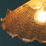 Vintage Brass Pendant Light with Walnut Wood and Cracked Glass Shade