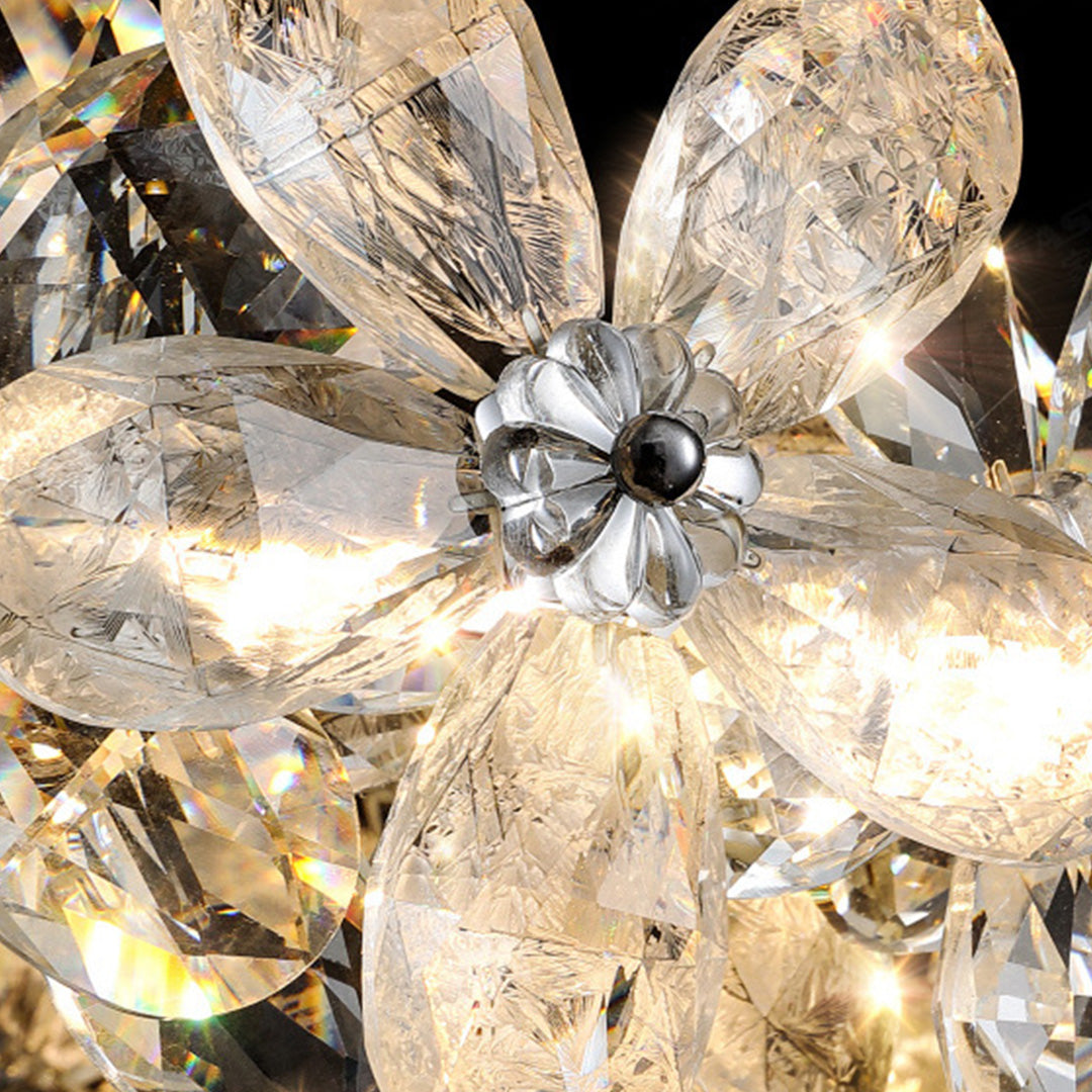 French Crystal Flower Chandelier for Dining Room, Modern LED Pendant Light