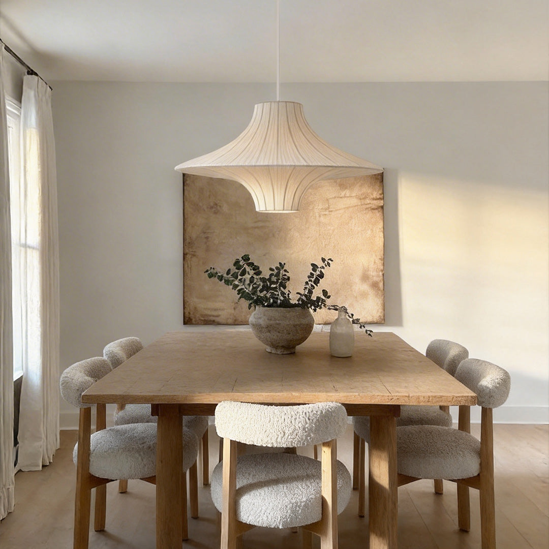 Silk Ambient Pendant Light with Adjustable Drop, Modern Japanese Style Ceiling Lamp