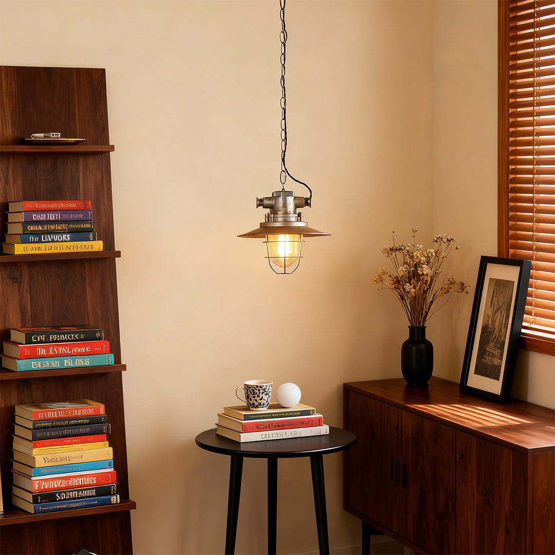 Industrial Glass Pendant Light with Adjustable Chain, Vintage Aluminum Ceiling Lamp