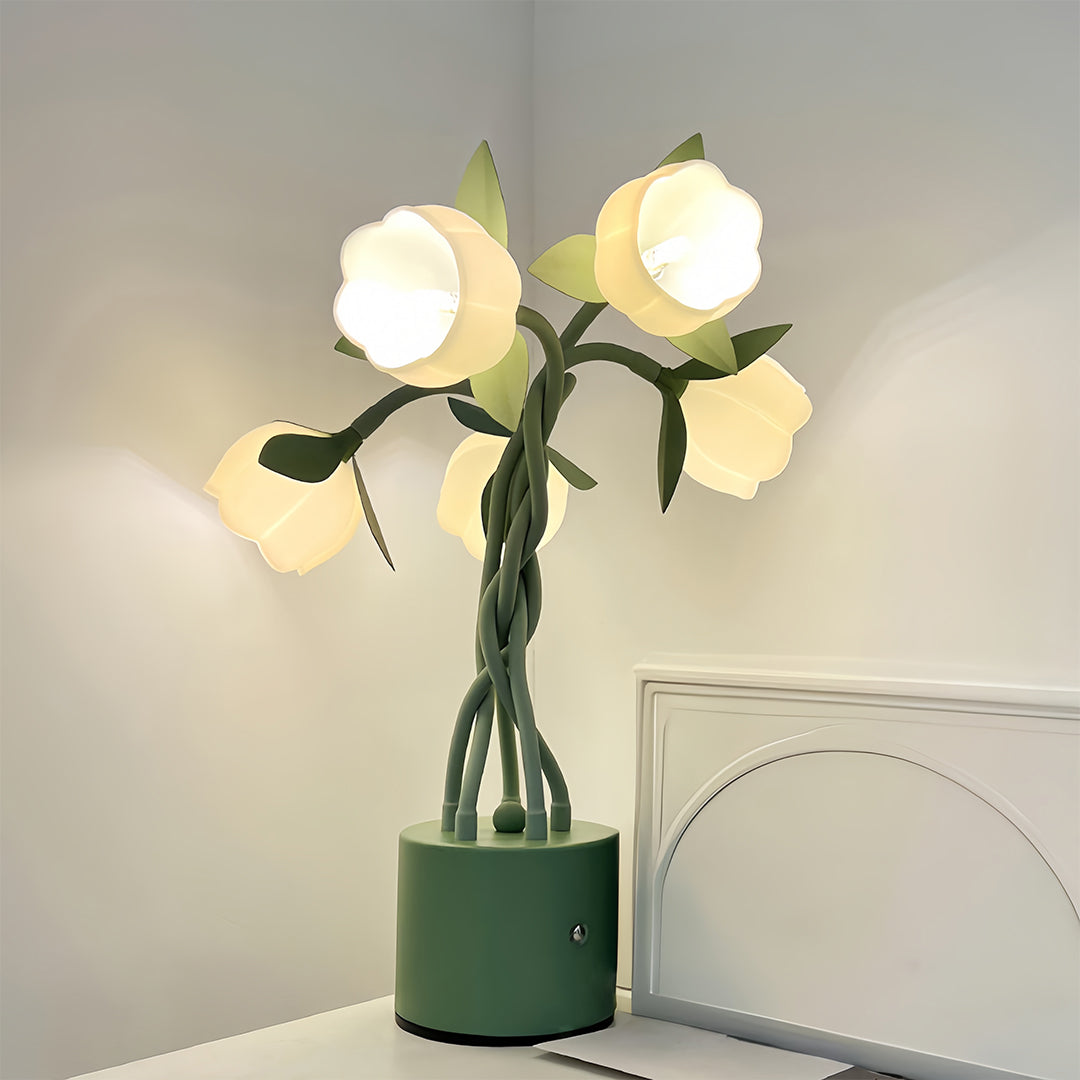 Vintage Green Floral Table Lamp with Flexible Stems, 5-Head Designer Desk Light