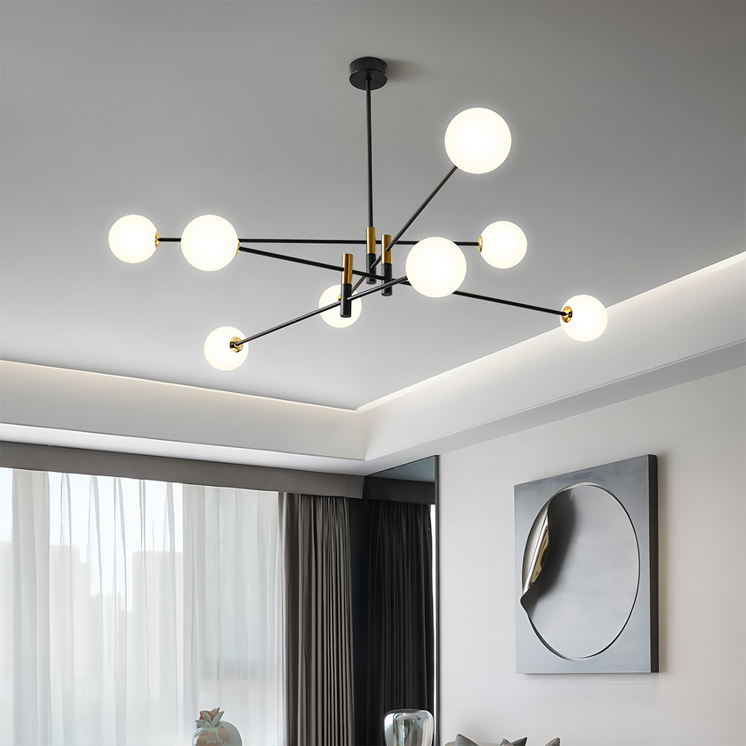 Nordic Branch Chandelier in Black and Gold Iron with Glass Shades